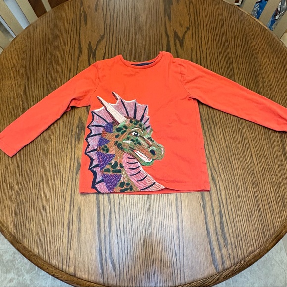 Mini Boden Longsleeve Superstitch T-shirt Orange Dragon Size 6 - 7 Year - Picture 1 of 8